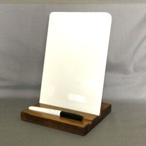 Ceramic Desktop Whiteboard With Wood Stand, 6" x 9" Dry Erase Message Memo Board